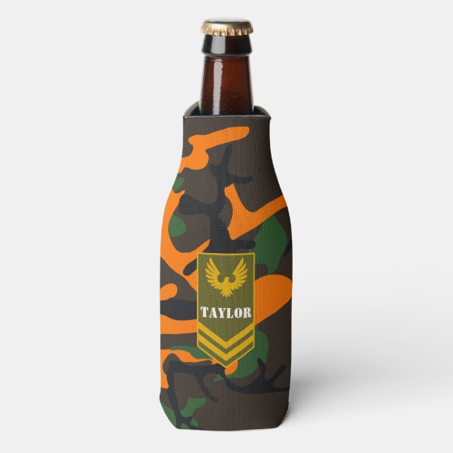 Custom COLOR & monogram army military camouflage: Bottle Cooler (Bottle Front)