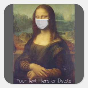 Custom Color/Text Mona Lisa Painting w/ Face Mask Square Sticker