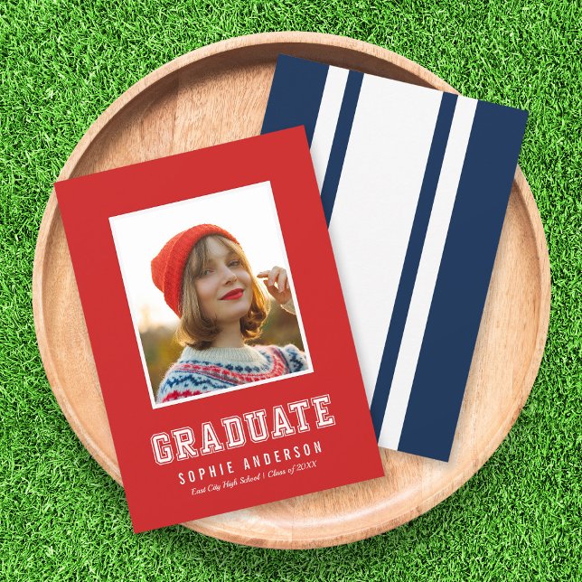 Custom Color Varsity Photo Graduation Announcement (Creator Uploaded)