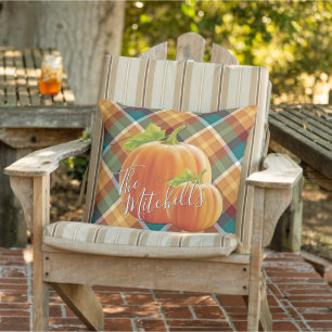 Custom Colorful Autumn Colors Plaid Checks Pattern Cushion