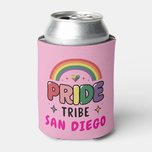 Custom Colorful LGBTQ+ Rainbow Pride Tribe Can Cooler (Can Front)