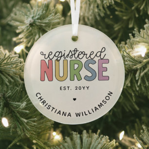 Custom Colorful Registered Nurse RN Graduation Glass Tree Decoration