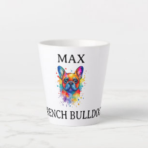 Custom Colorful Watercolor French Bulldog Dog Name Latte Mug