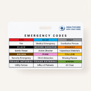 Custom Colors Healthcare Emergency Codes Reference ID Badge