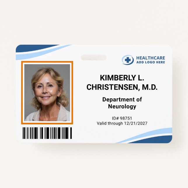 Custom Colors Hospital Employee Photo ID ID Badge (Front)