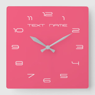 Custom Colors Numbers Font Personalized Text Pink Square Wall Clock
