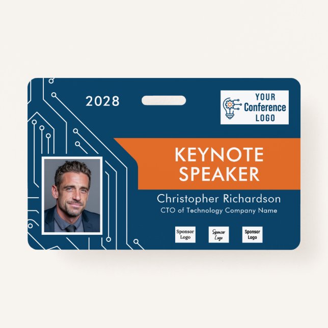 Custom Colors Technology Keynote Photo ID Badge (Front)