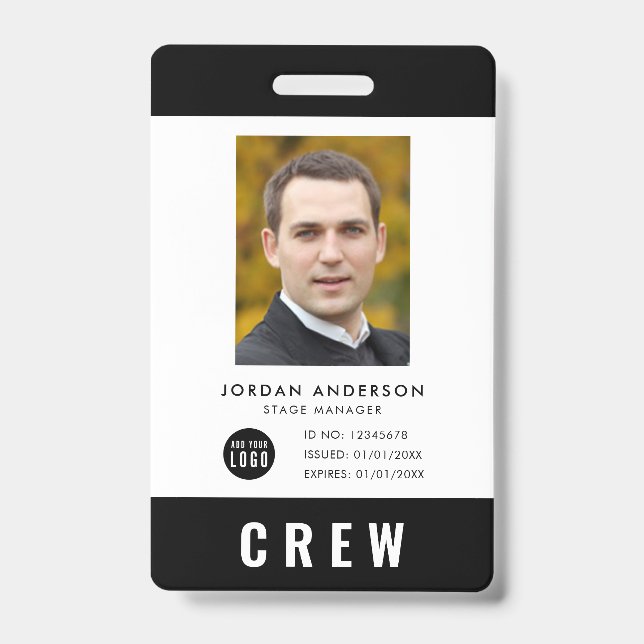 Custom Colour Add Logo Photo CREW Pass ID Badge (Front)