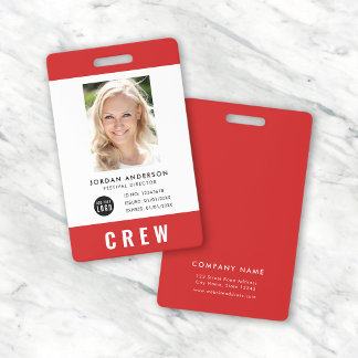 Custom Colour Add Logo Photo CREW Pass ID Badge