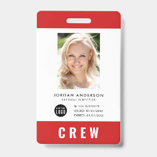 Custom Colour Add Logo Photo CREW Pass ID Badge