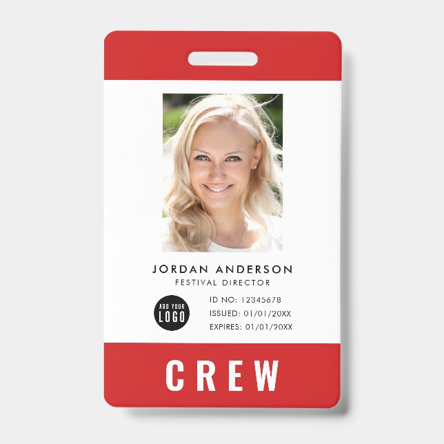 Custom Colour Add Logo Photo CREW Pass ID Badge (Front)