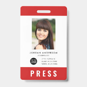 Custom Colour Add Logo Photo Journalist Press Pass ID Badge