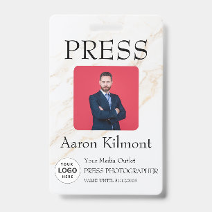 Custom Colour Add Logo Photo Photographer Press Ba ID Badge