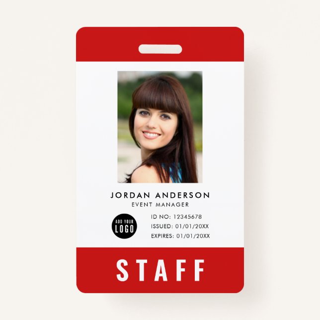 Custom Colour Add Logo Photo STAFF Pass ID Badge (Front)