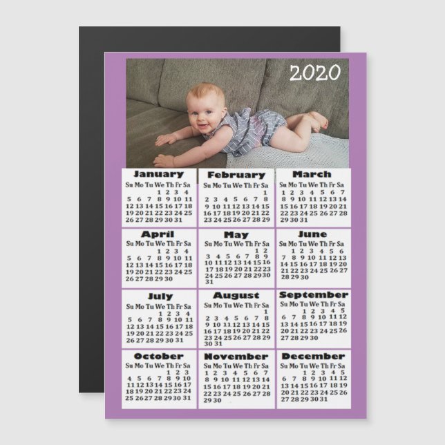 Custom Colour Add  Photo to 2020 Mini Calendar Magnetic Invitation (Front/Back)