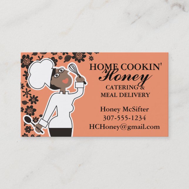 Custom colour African American woman chef bakery Business Card (Front)