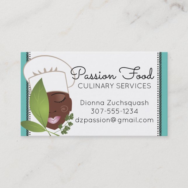 Custom colour African American woman chef herbs Business Card (Front)