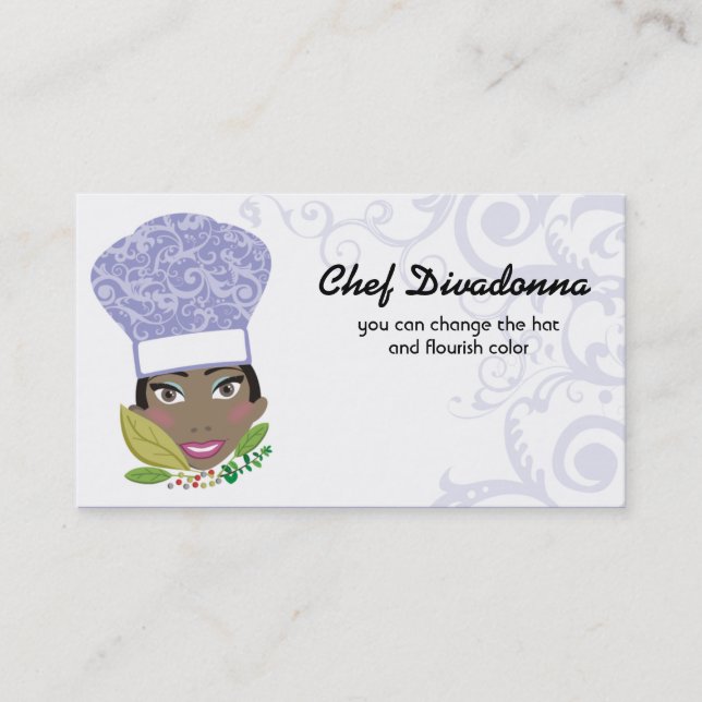 Custom colour African American woman chef herbs Business Card (Front)