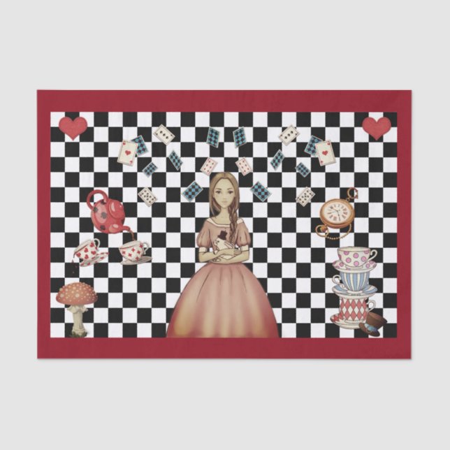 Custom Colour Alice in Wonderland Tea Party Checke Tissue Paper (Front)