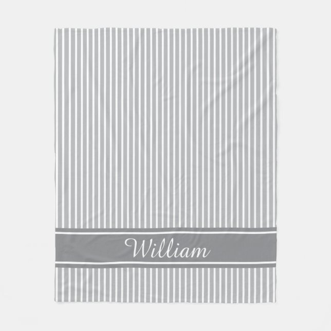 Custom Colour and Name Pinstripe Pattern Fleece Blanket (Front)