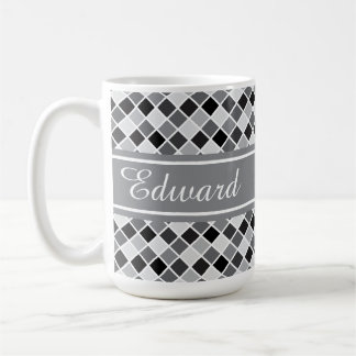 Custom Colour and Name Small Square Tile Pattern Coffee Mug