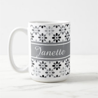 Custom Colour and Name Whimsical Floral Pattern Coffee Mug