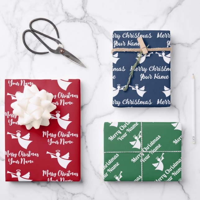 Custom colour angel Christmas wrapping paper sheet (Front)