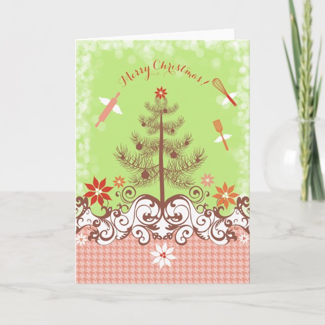 Custom colour angel utensils baking Christmas card (Front)