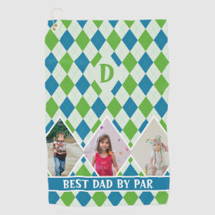 Custom Colour Argyle Monogram Photos for Dad Green Golf Towel