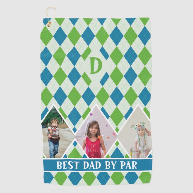 Custom Colour Argyle Monogram Photos for Dad Green Golf Towel (Front)