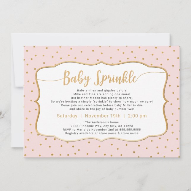Custom Colour Baby Sprinkle with gold confetti Invitation (Front)