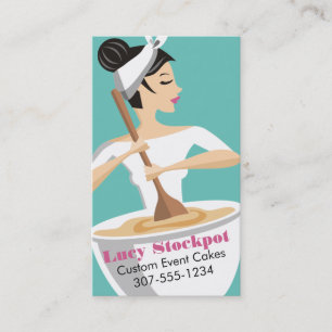 Custom colour bakery woman stirring giant bowl business card