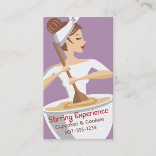 Custom colour bakery woman stirring giant bowl business card