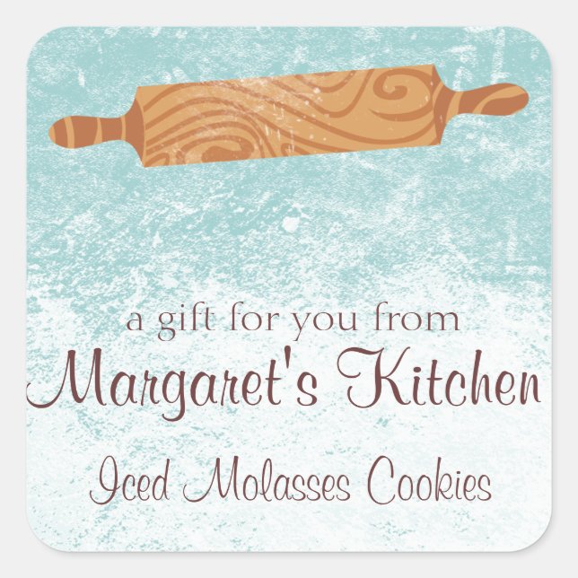 Custom colour baking bakery rolling pin flour square sticker (Front)