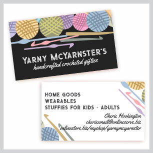 Custom colour balls of yarn crochet hooks biz card