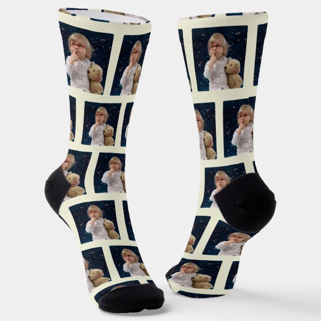 Custom Colour Beige Kids Cute Photo  Socks (Angled)