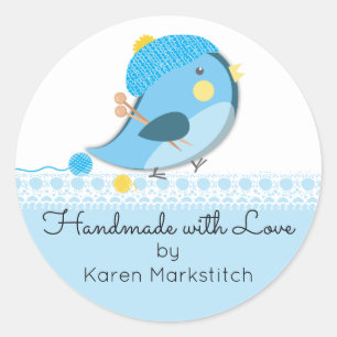 Custom colour bird knitting needles crochet hooks classic round sticker