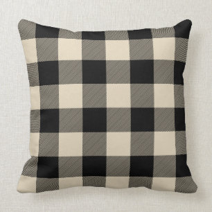 Custom Colour Black and Beige Buffalo Check Plaid Cushion