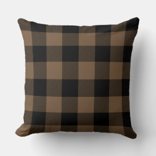 Custom Colour Black and Brown Buffalo Check Plaid Cushion
