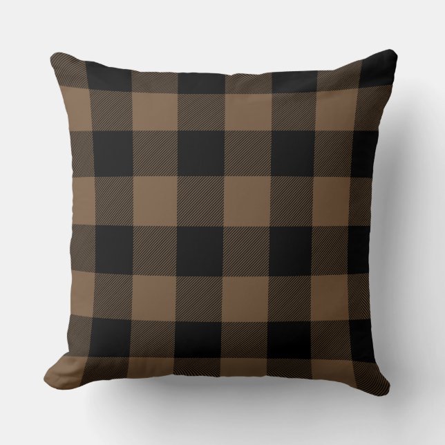 Custom Colour Black and Brown Buffalo Check Plaid Cushion (Front)
