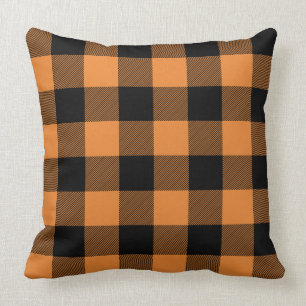 Custom Colour Black and Orange Buffalo Check Plaid Cushion