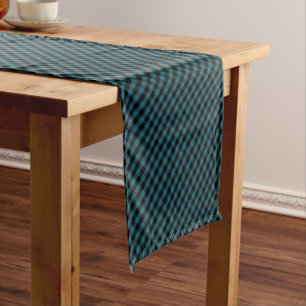 Custom Colour Black Blue Gingham Check Pattern Short Table Runner