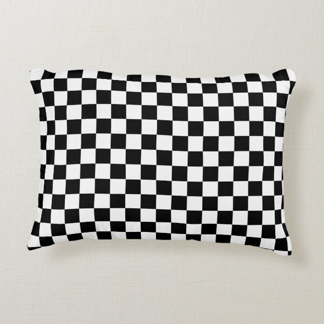 Custom Colour Black White Chequerboard Check Decorative Cushion (Back)