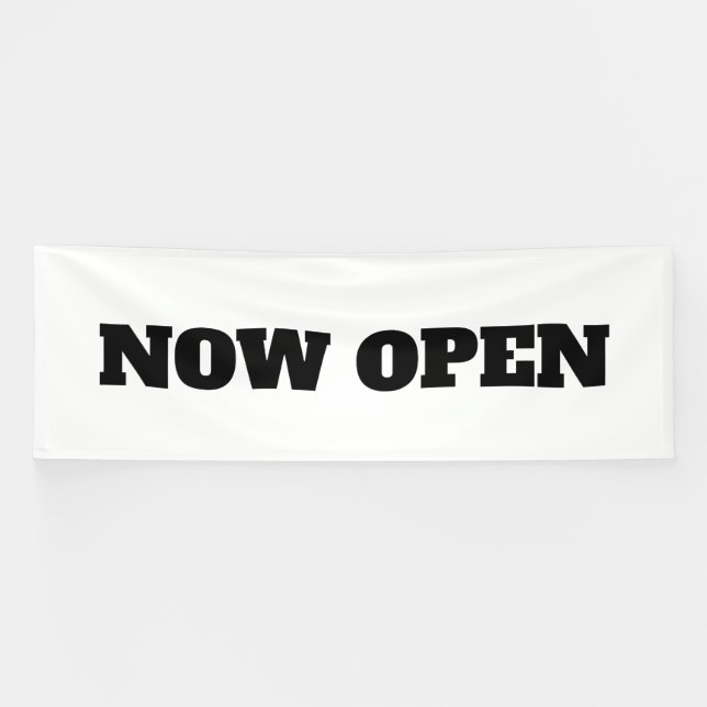 Custom Colour Black White Now Open New Business Banner (Horizontal)