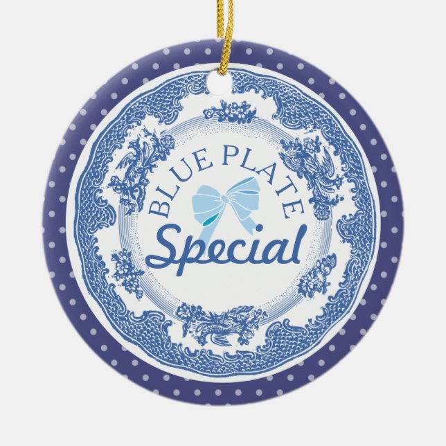 custom colour blue plate special Christmas ornamen Ceramic Tree Decoration (Front)