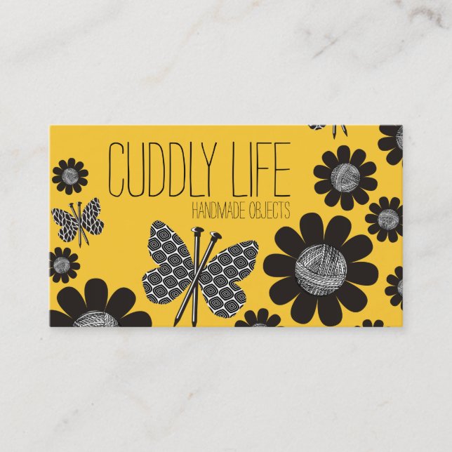 Custom colour butterfly knitting needles yarn business card (Front)
