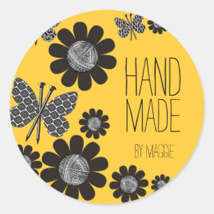 Custom colour butterfly knitting needles yarn classic round sticker