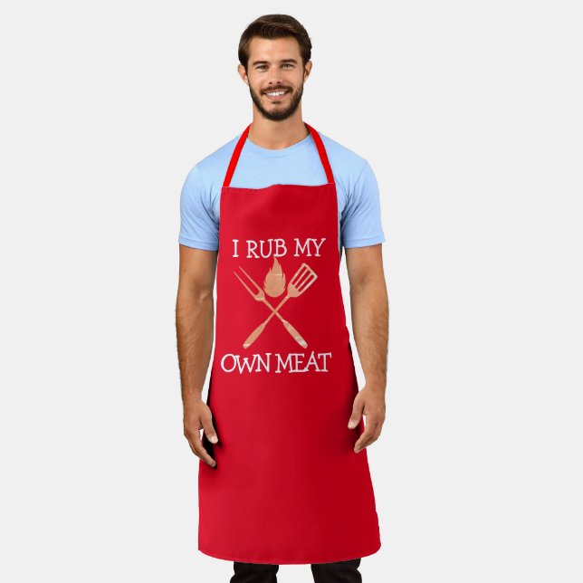 Custom Colour Chef Mens I Rub My Meat Funny Novelt Apron (Worn)