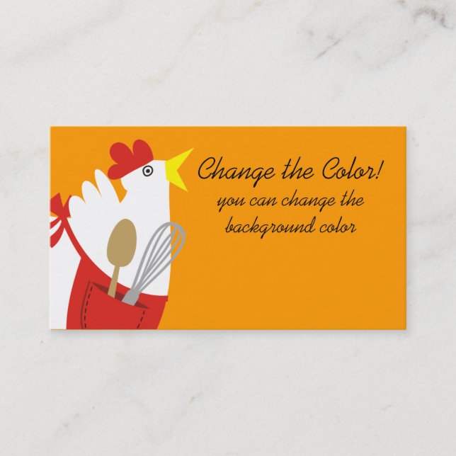 Custom colour chicken apron cooking utensils business card (Front)