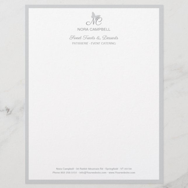 Custom Colour Classic Butterfly Monogram Frame Letterhead (Front)